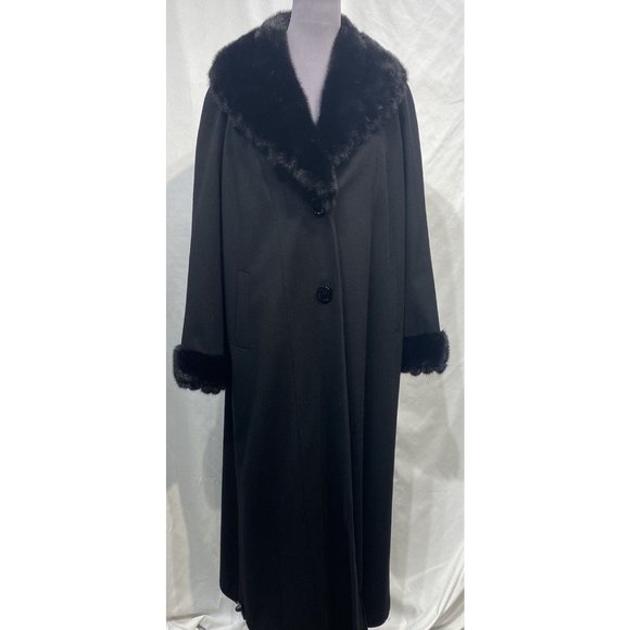 Black cashmire coat w/ ranch mink collar + cuffs (82040)